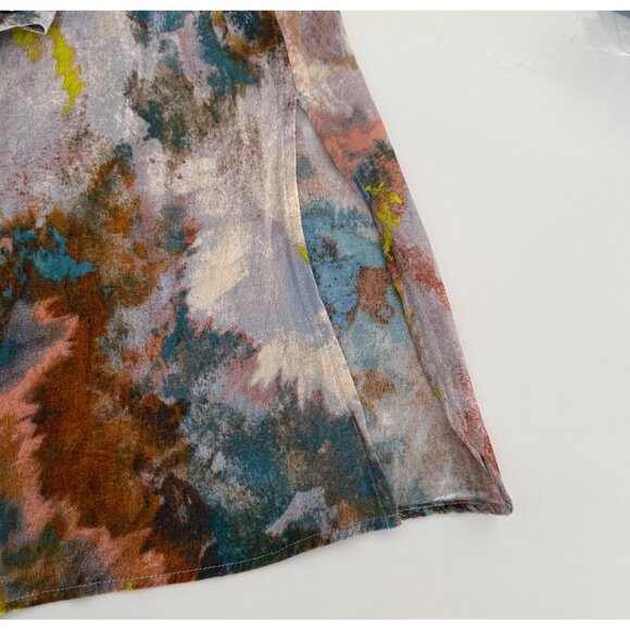 SIZE 8 ICHI Womens 36 Multicolor Dyed Midi Button Front Long Sleeve Shirt Dress - Picture 7 of 9